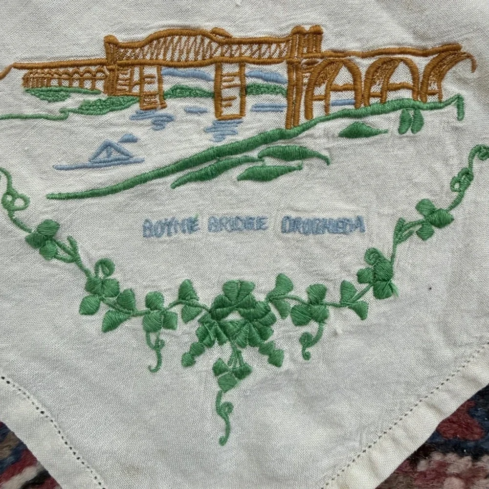 Vintage Boyne Bridge Viaduct Drogheda Cream Irish Embroidered Linen‎ 32